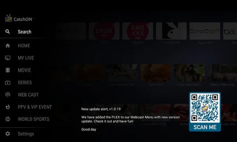 catchon iptv app search field