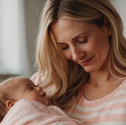 a woman holding a baby in her arms