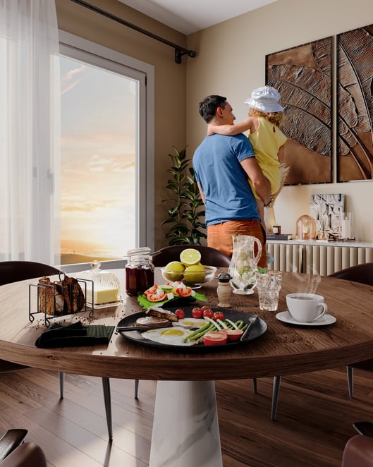 Interior render of a kitchen.