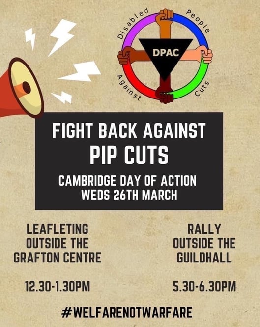 A graphic with a textured beige background. It has a megaphone icon in the top left and the DPAC log