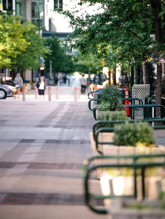 Main street in downtown Boise Idaho looking South with pedestrians walking