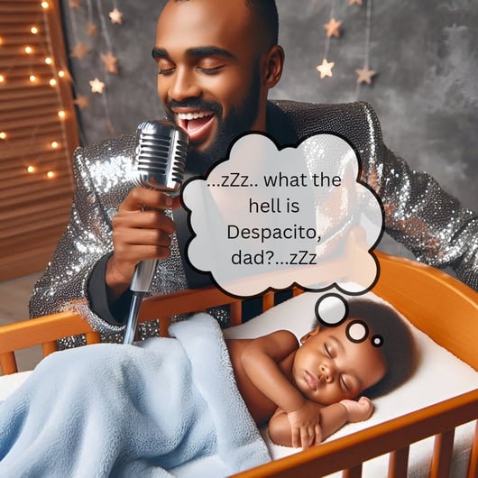 Father is singing to his sleeping baby