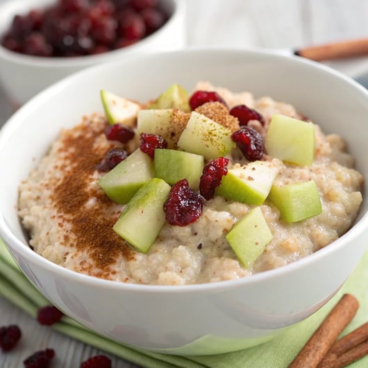 a bowl of oatmeal with apples and cinnamon