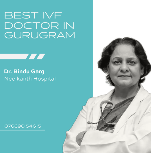 A banner featuring Dr. Bindu Garg as the top-rated IVF doctor in Gurgaon