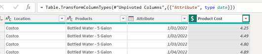 trasnform data in power query