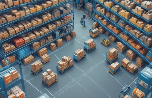 A modern warehouse optimized with AI-powered allocation systems and autonomous transport vehicles th