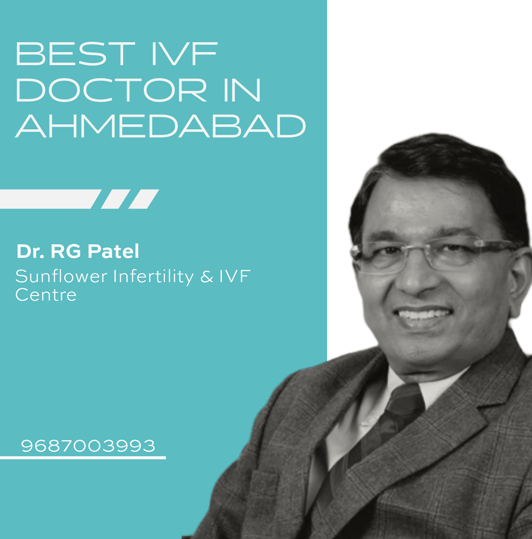A banner featuring Dr. R.G. Patel as the top-rated IVF doctor in Ahmedabad