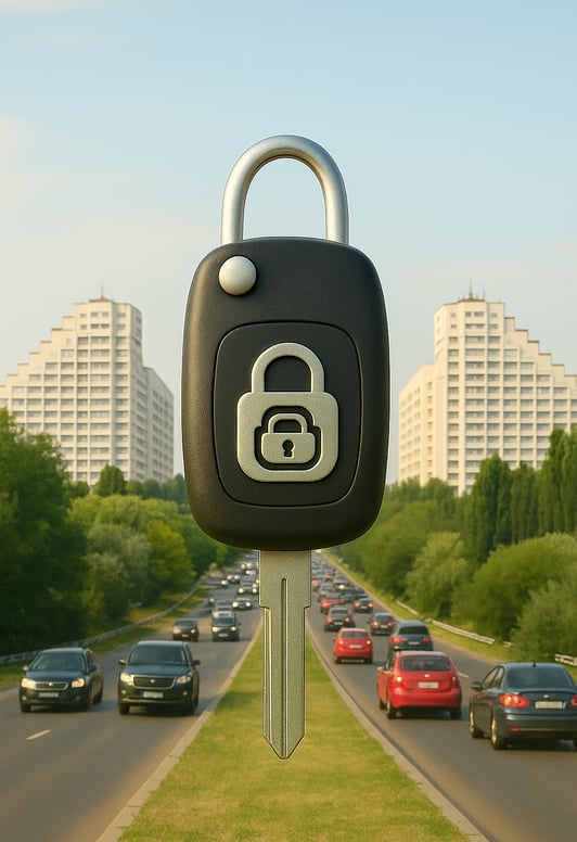 Trafic urban și cheie auto, simbol al serviciului rapid în orașe din Moldova
