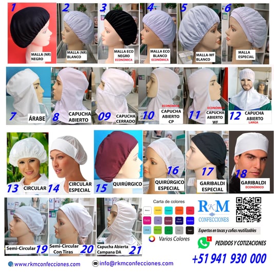 Cofias De tela Tocas reutilizables - Lavables - Varias - RKM CONFECCIONES
