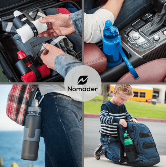 Nomader Collapsible Water Bottle, showcasing its compact, space-saving design when rolled up