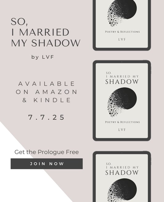 announcement for the book release of the poetry collection: so i married my shadow by lvf on 7/7/25.