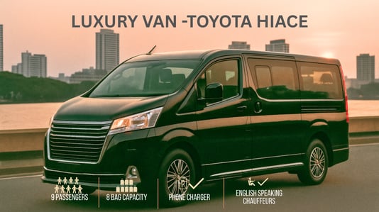 Toyota Hiace luxury van for group airport transfers and chauffeur service in Thailand, seating 9 pas