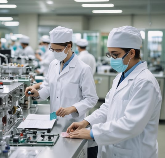 a group of people in white lab coats and masks
