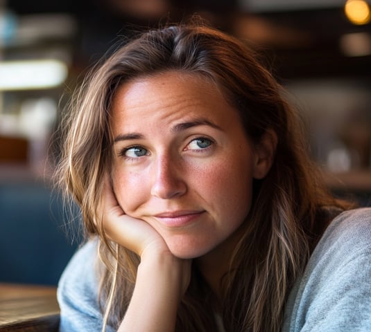 een vrouw die piekert en veel na denkt