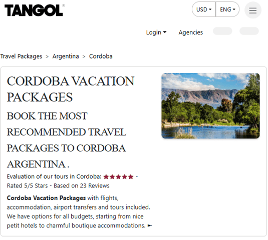 Tangol's Ad - Full Cordoba Tour Offers