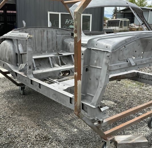 1950 Hudson getting a fresh blast before paint and body work.