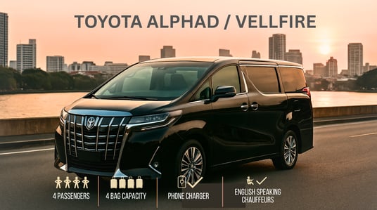 Toyota Alphard Vellfire luxury van for VIP airport transfer and chauffeur service in Thailand, seati