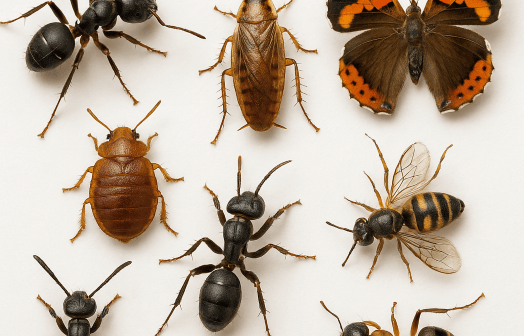 A collection of insects and bugs grouped together.