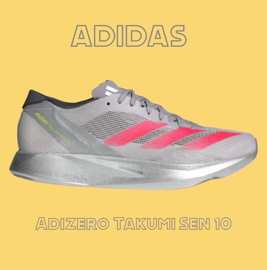 a pair of adidas sneakers with words, adidas Adizero Takumi Sen 10