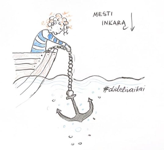 iliustracija kaip mergaitė meta inkarą