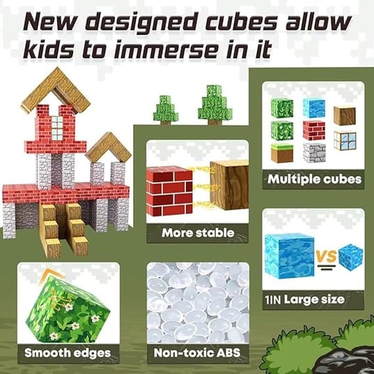 Magnetic Blocks-Build Mine Magnet World Edition, Magnetic Toys for Boys