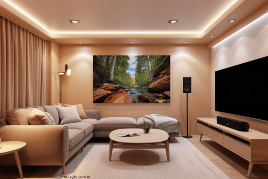sistema de som e tv e home theater em sala de estar