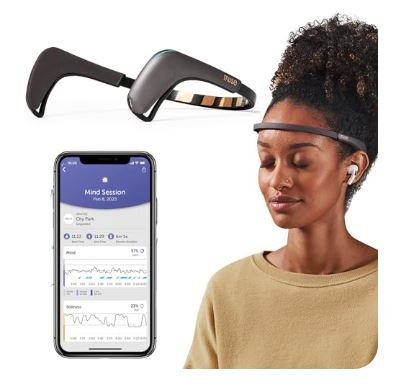 Headband Meditation Tracker and Monitor. Mind relaxation, mental health, wellness, fitness