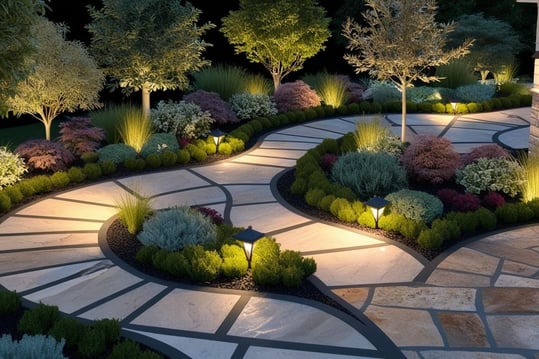 lighted pavement in garden