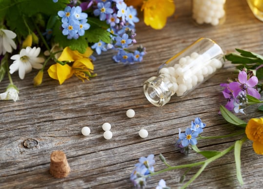 bottle of homeopathic pills in Surrey clinic