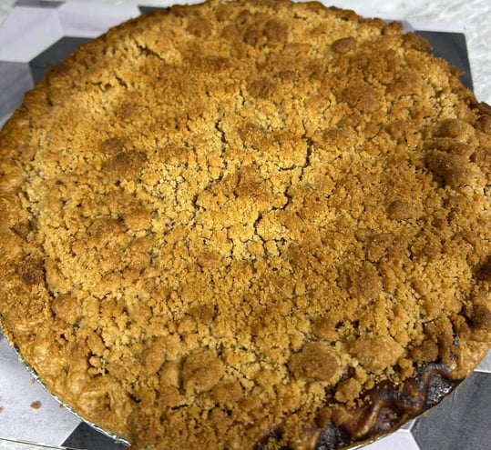 Homemade Pumpkin Pie with crumbles.