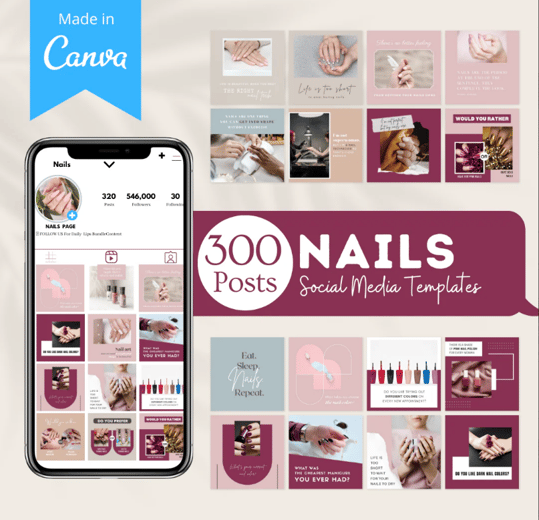 300 Nails Posts - Social Media Canva Templates