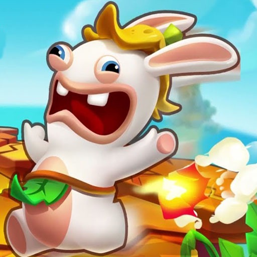 Rabbids Volcano Panic - Characters trying to survive on collapsing volcanic floors in Rabbids Volcan