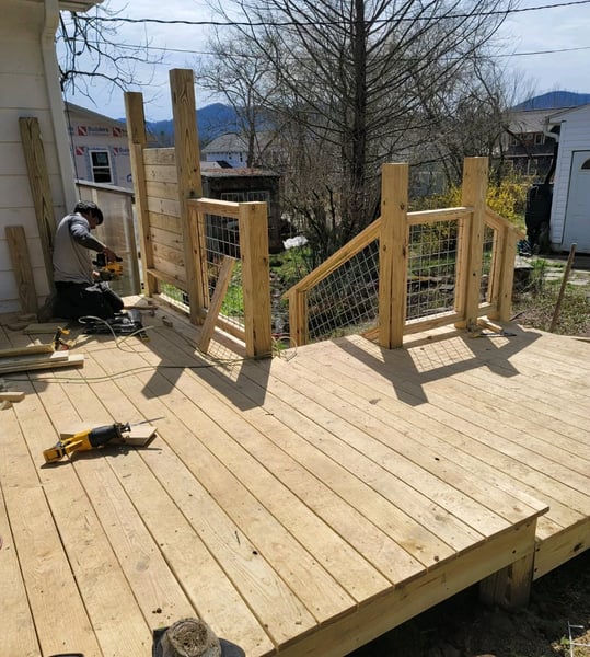 Newly constructed porch for a home in Burke County, North Carolina. Construction included decking