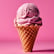 a cone shaped ice cream cone with pinkish ice cream