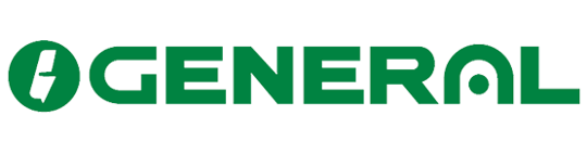 a green and white logo with the word general general