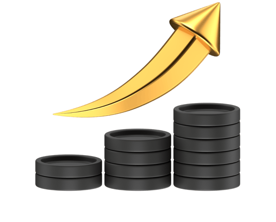 a gold arrow pointing upward to a graphing graphing