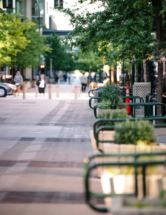 Main street in downtown Boise Idaho looking South with pedestrians walking