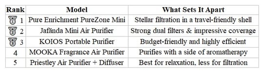 Top 5 Mini Air Purifiers 2025 