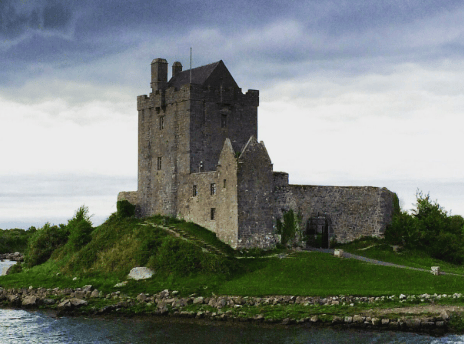 a castle with a castle in the background