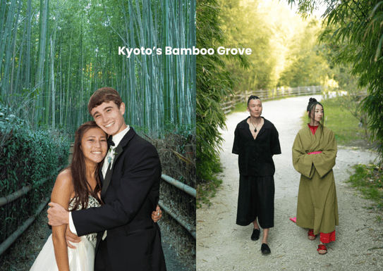 Couple in kimono at Kyoto’s Bamboo Grove – peaceful and timeless