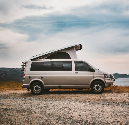 Modern campervan near lake