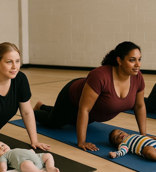 two mums stretching