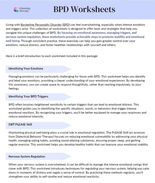 bpd worksheets