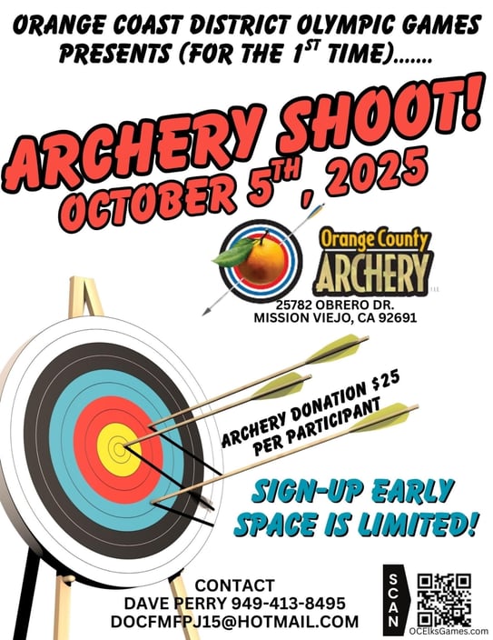 October 5, 2025, OC Archery, 25782 Obrero Dr. Mission Viejo, CA 92691