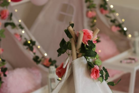 teepee slumber hire enchanted flower theme with balloon garland