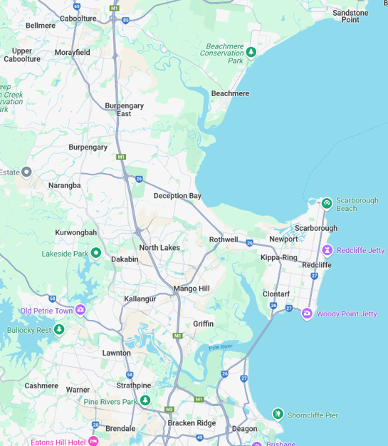 map of area serviced Moreton bay