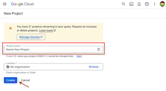 Google Cloud Create Project