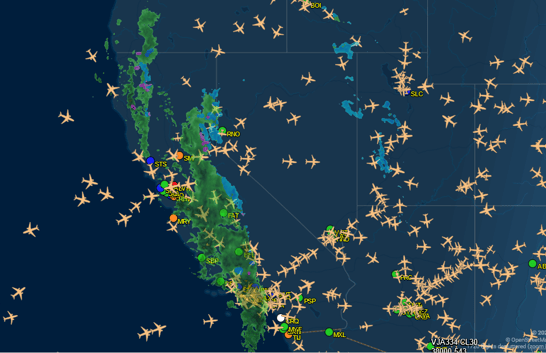 FlightAware screenshot from Dec2023. For sample image on WeatherSources real time weather page.