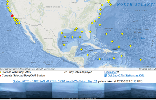 NOAA/NWS buoy interactive map showing what buoy's have camera systems. 