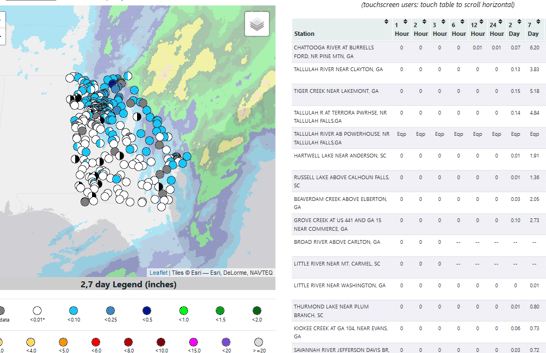 USGS state of GA rain guage network screen shot from Dec2023. For WeatherSources real time page.